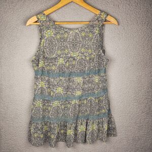 Fun & Flint Top Cover-Up Mini Dress M  Boho Floral Lace Sheer Ruffle Cottage